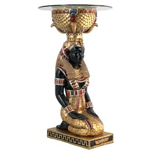 The Egyptian Goddess Eset 9.5 in. Multi-Colored Standard Round Top Glass Glass-Topped Table