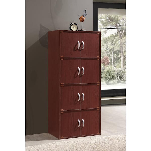 HODEDAH 4-Shelf, 54 in. H Mahogany Bookcase with Double Doors
