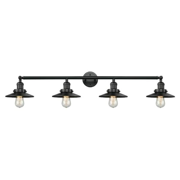 Railroad 44 in. 4-Light Black Vanity Light with Metal Shade