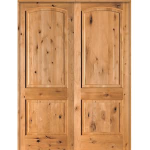 64 in. x 96 in. Knotty Alder 2-Panel Universal/Reversible Clear Stain Wood Double Prehung Interior Door