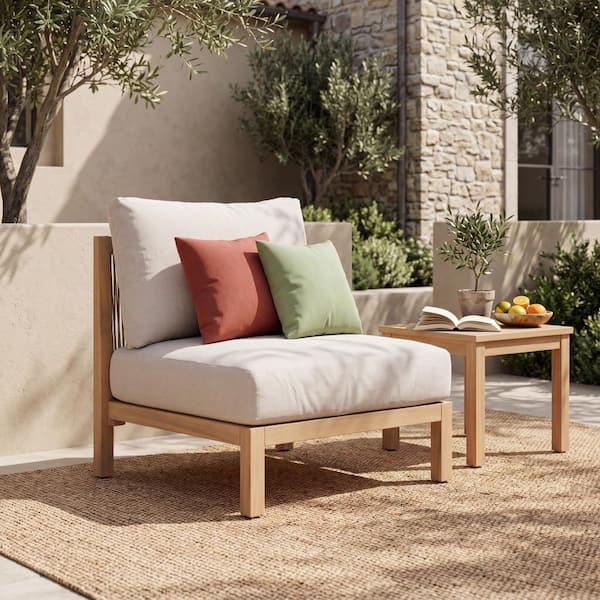 Wood Outdoor Lounge Chair Patio Club Chair with Beige Cushions Perfect for Indoor and Outdoor Relaxation