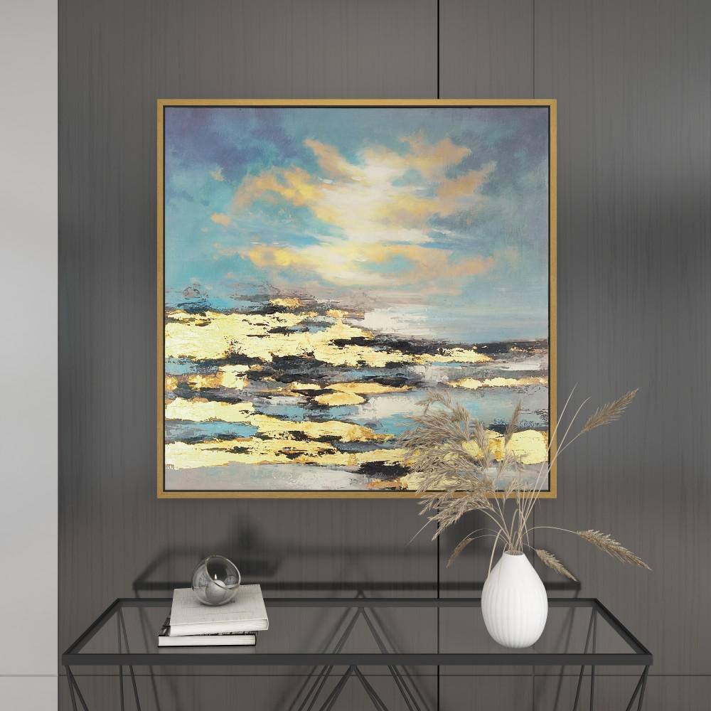 Blue and Gold Abstract Landscape Canvas Wall Art