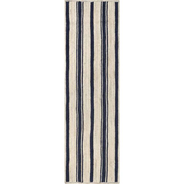 RUGS USA Lauren Liess Calathea Striped Jute Navy 3 ft. x 8 ft. Runner ...