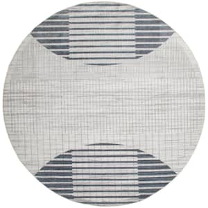 Ivory Blue 8 ft. x 8 ft. Graphic Contemporary Round Astra Machine Washable Area Rug