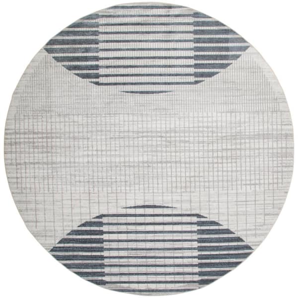 Nourison Ivory Blue 8 ft. x 8 ft. Graphic Contemporary Round Astra Machine Washable Area Rug