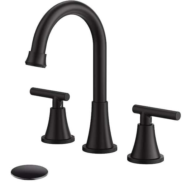 8 in. Widespread Double Handles Bathroom Faucet with Pop-up Drain in Matte Black
