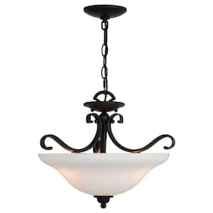 Monrovia 17-in W Bronze Bowl Semi Flush Mount Ceiling Light White Glass