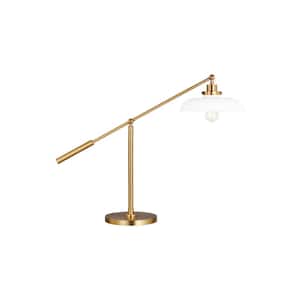 Wellfleet 30.5 in. W x 23.375 in. H 1-Light Matte White/Burnished Brass Dimmable Wide Task and Reading Desk Lamp