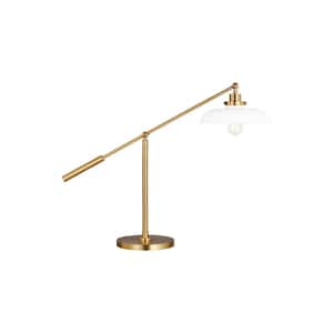 Wellfleet 30.5 in. W x 23.375 in. H 1-Light Matte White/Burnished Brass Dimmable Wide Task & Reading Desk Lamp