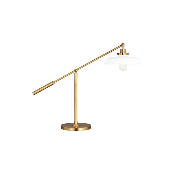 Generation Lighting Wellfleet 30.5 in. W x 23.375 in. H 1-Light Matte White/Burnished Brass Dimmable Wide Task and Reading Desk Lamp