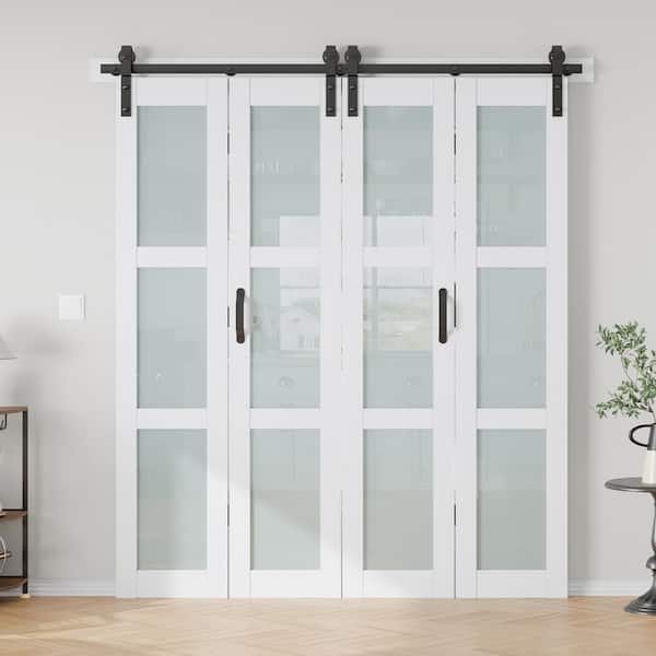 72 in. x 84 in. 3/4 Lite Frosted Glass Solid Core MDF White PVC Bi-fold Door with Hardware