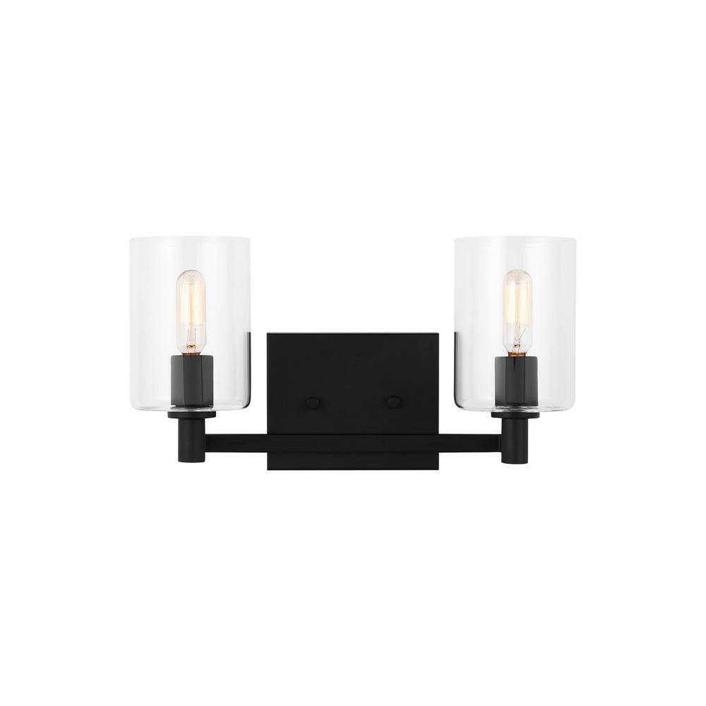 Midnight Black 2-Light Dimmable Vanity Light with Clear Glass Shades