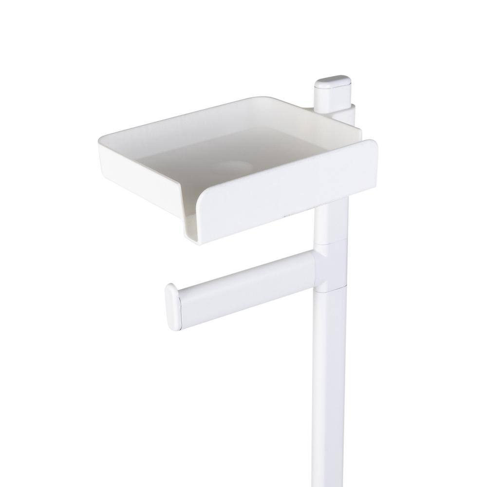 White Freestanding 3-in-1 Toilet Paper Holder with Adjustable Shelf