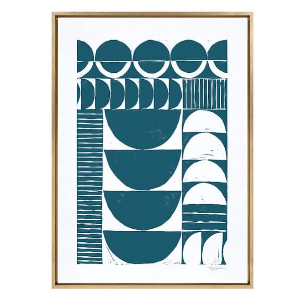 Kate and Laurel Sylvie "Modern Circular Pattern Block Print Teal" by Statement Goods Framed Canvas Wall Art 38 in. x 28 in.
