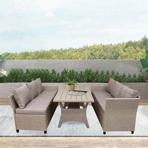 3-Piece Wicker Patio Conversation Set with Brown Cushions and Pillows