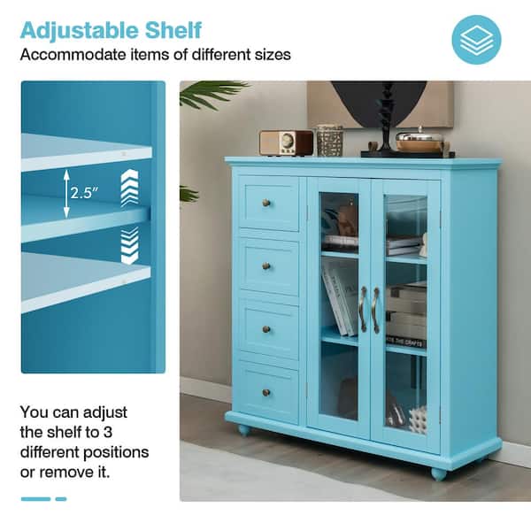 Costway Blue Wooden 36 in. Buffet Sideboard Table Kitchen Costway Blue Wooden 36 in. Buffet Sideboard Table Kitchen