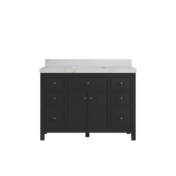 Willow Collections Sonoma 48 in. Single Sink Freestanding Black Top Bath Vanity with Calacatta Sienna Quartz Top Unassembled