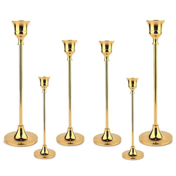 Set of 6 Brass Gold Taper Candle Holders-Tall Vintage Metal Holders for ...