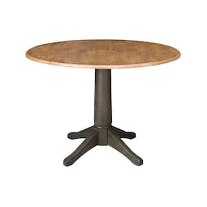 42 in. x 29.5 in. H Round Solid Hickory/Washed Coal Wood Top Dual Drop Leaf Pedestal Table