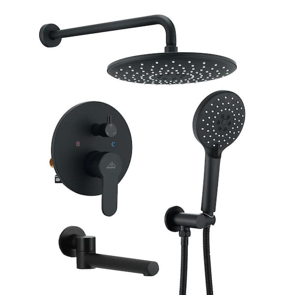 CASAINC Single-Handle 3-Spray Patterns 2.5 GPM 10 in. 3 Functions Tub and Shower Faucet in Black (Valve Included)
