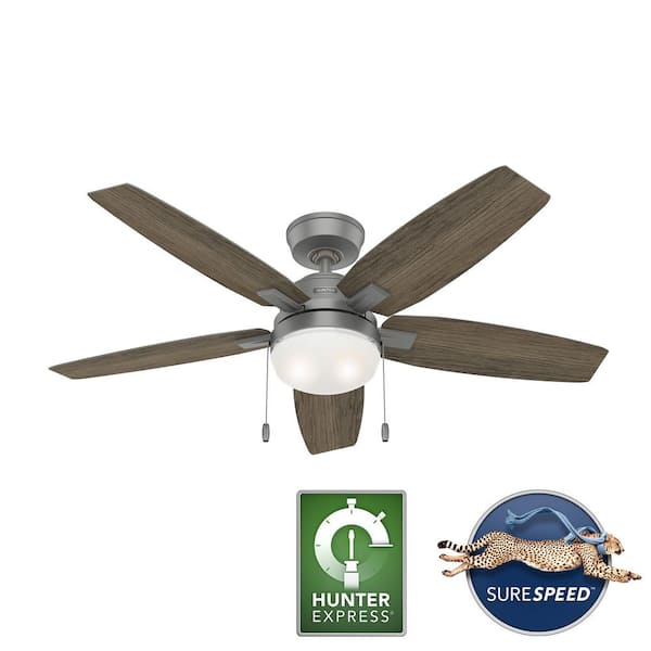 Hunter Antero 52 in. Hunter Express Indoor Matte Silver Ceiling Fan with Light Kit Included