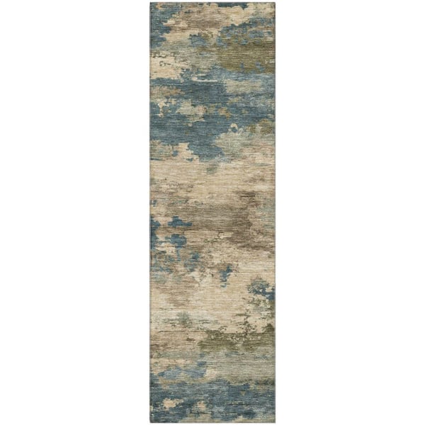 Mayfield Premium Machine Washable Abstract AMF2075 Teal 2 ft. x 7 ft. Runner Rug