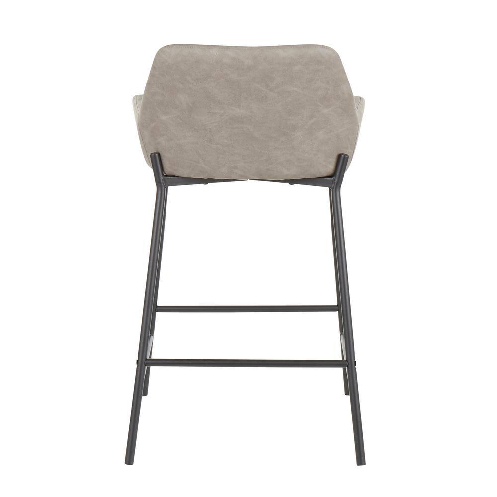 Daniella Industrial Black Metal Frame Counter Stools with Grey Faux Leather - Set of 2