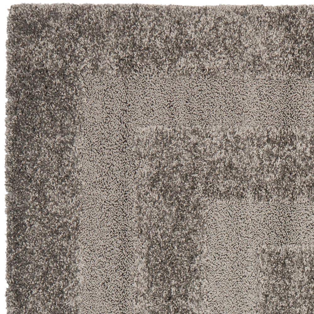 Plush Gray Square Shag Area Rug, Synthetic 5' x 5', Easy Care