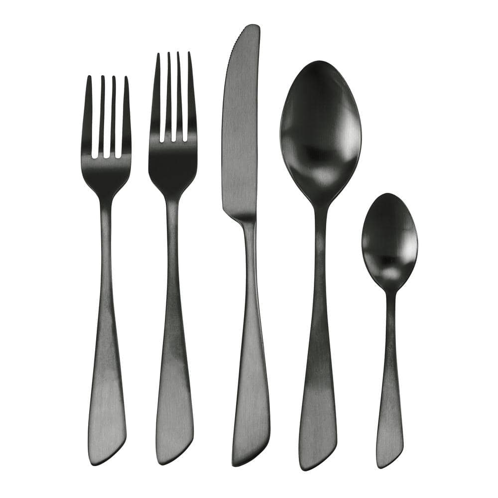 US$ 26.97 - Black Silverware Set 40 Pieces, Stainless Steel Flatware Set,  Titanium Black Plating Cutlery Set Utensil Sets - m.