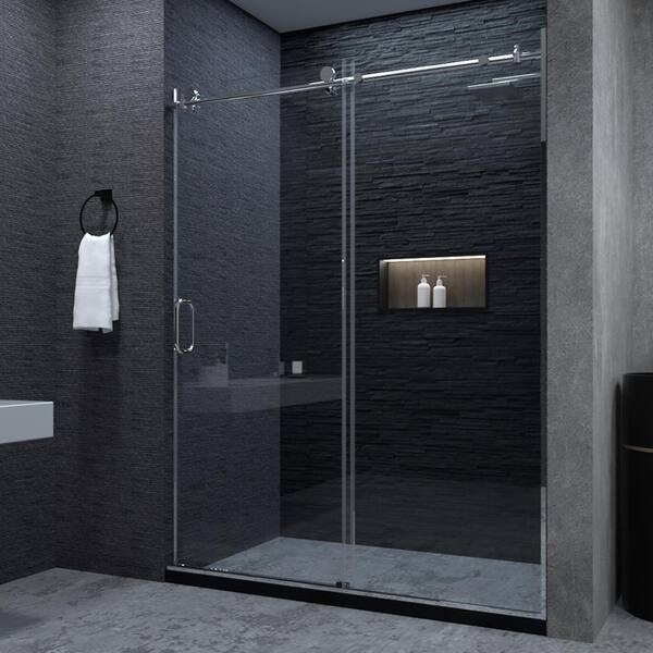 Staykiwi 60 in. W x 76 in. H Sliding Frameless Shower Door in Chrome Finish with Clear Glass