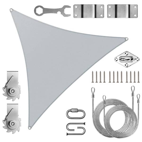 AMGO Pro Ring 20 ft. x 20 ft. x 20 ft. Triangle Sun Shade Sail with Hardware TAWAL-Grey