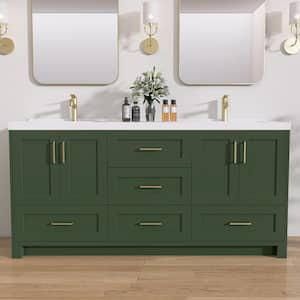 72 in. W x 22 in. D x 36 in.H Bathroom Vanity Double Sink Freestanding Bath Vanity Cabinet in Green with White Resin Top