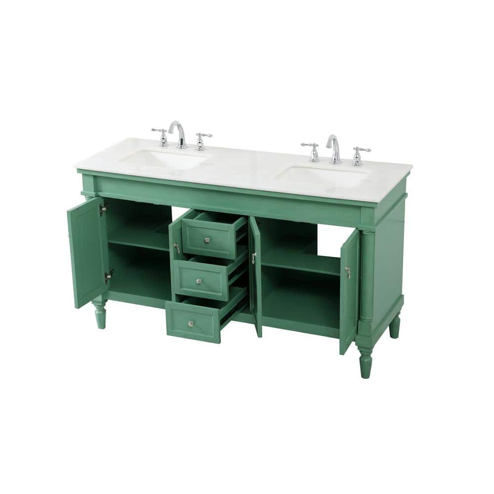 Vintage Mint Double Freestanding Bathroom Vanity with Marble Top