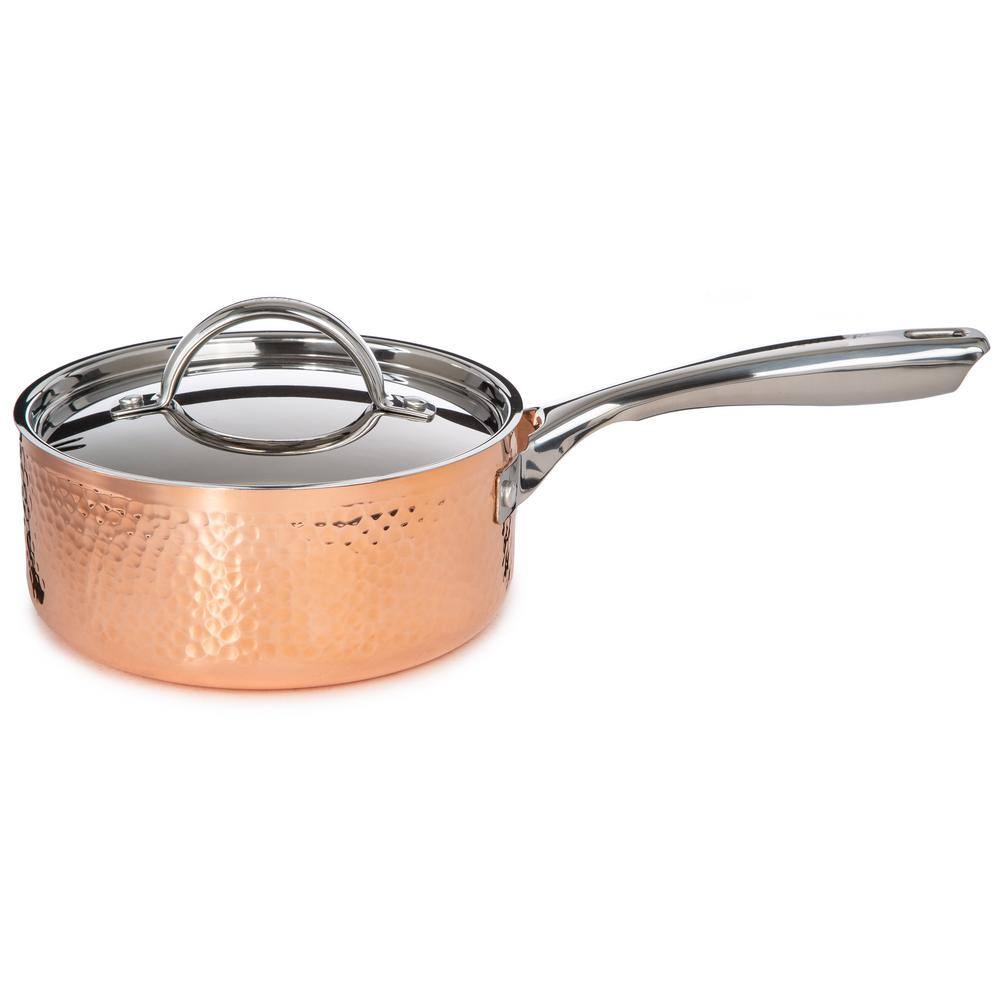 Vintage Hammered Copper and Stainless Steel 10-Piece Cookware Set