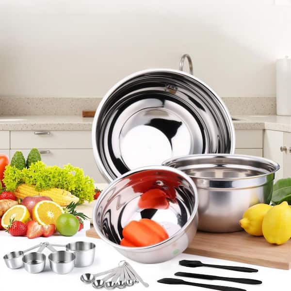 Wudkey 25-Piece Stainless Steel Black Mixing Bowl Set with