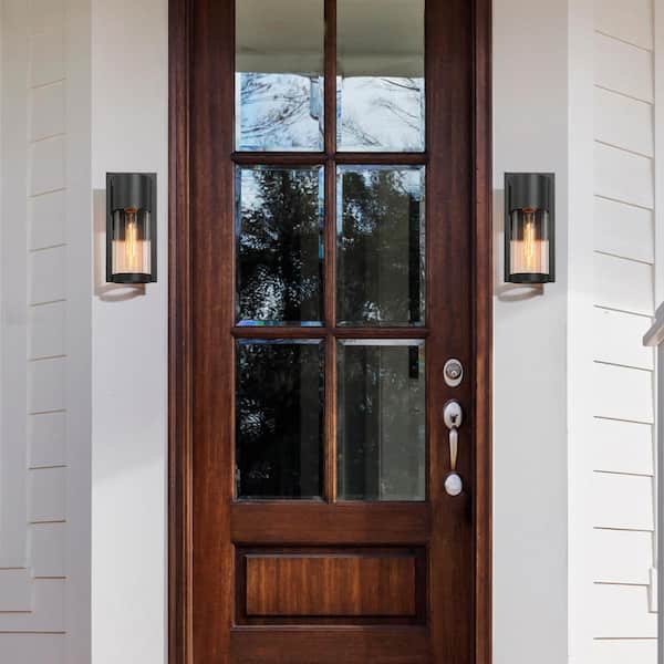 Modern Black Outdoor Wall Sconce Light, 11.5 in. H 1-Light Minimalist Wall Lantern (2-Pack) Suitable for Patio or Deck