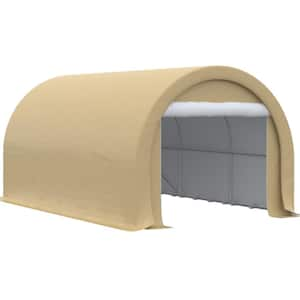 10 ft. x 16 ft. Portable Garage Heavy-Duty Carport Storage Tent with Large Zippered Door for Car, Truck, Garden, Beige