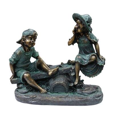 17x13x16 Bronze Colour Boy with Ball Sitting Garden Statue Suitable for Indoors or Outdoors