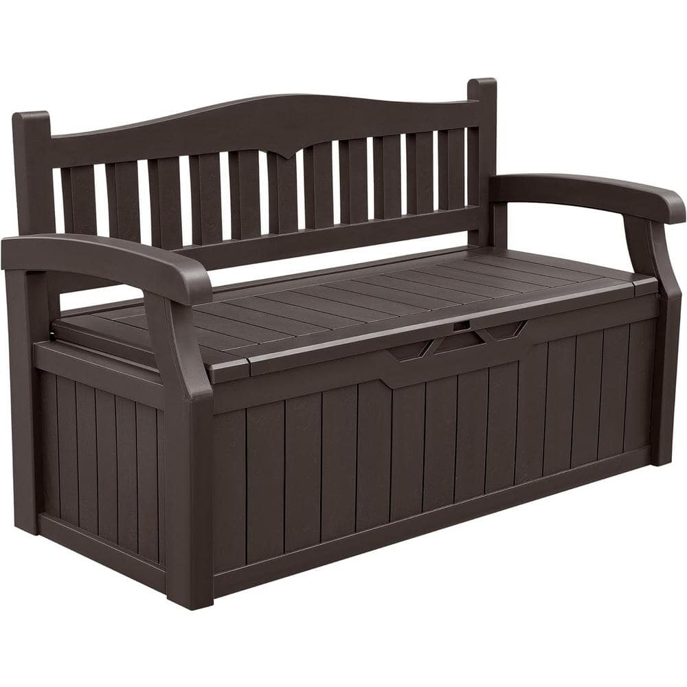 80 Gal. Brown Resin Outdoor Storage Bench Lockable for Patio Furniture, Gar