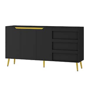 Black 3-Drawers 63 in. W, Wooden Dresser, Storage Cabinet, Sideboard with 3-Doors & 4-Shelves Inside