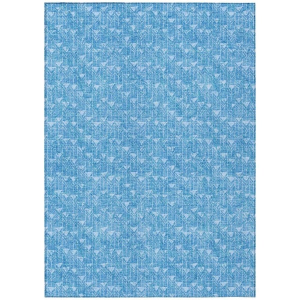 Blue 10 ft. x 14 ft. Geometric Indoor / Outdoor Area Rug