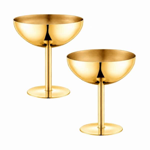 150 ml 5 fl. oz. Gold Stainless Steel Reusable Footed Sundae Cups with Spoons Dessert Set (Set of 2)