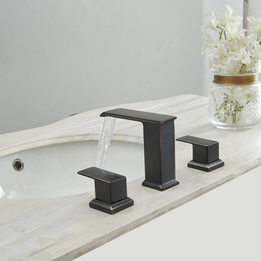 Oil Rubbed Bronze 8-Inch Widespread Waterfall Bathroom Faucet