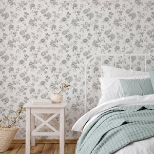 Chrysanthemum Grey Jacobean Wallpaper Sample