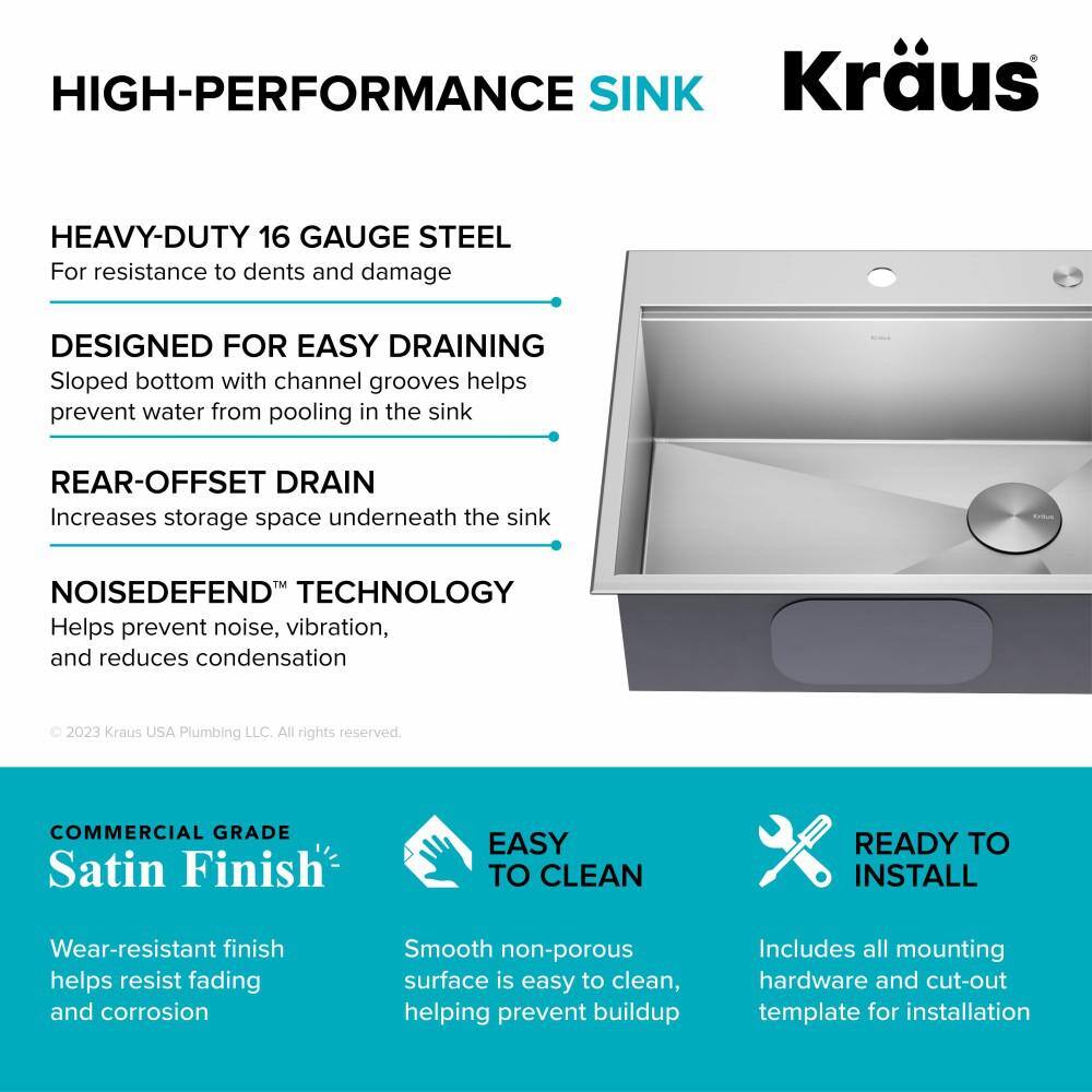 Kore 25-Inch Stainless Steel Drop-In Single Bowl Kitchen Sink with Accessories