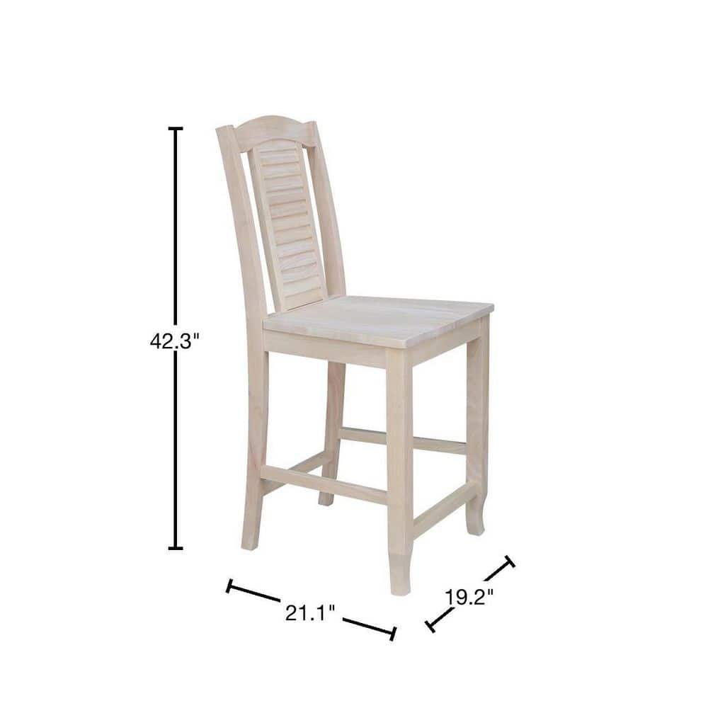 Beige Solid Wood Shutter Back Counter Height Stool