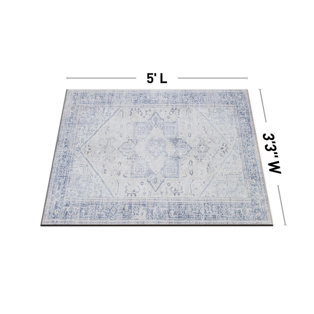 Blue Medallion Flat Woven Washable Synthetic Area Rug 5' x 7'