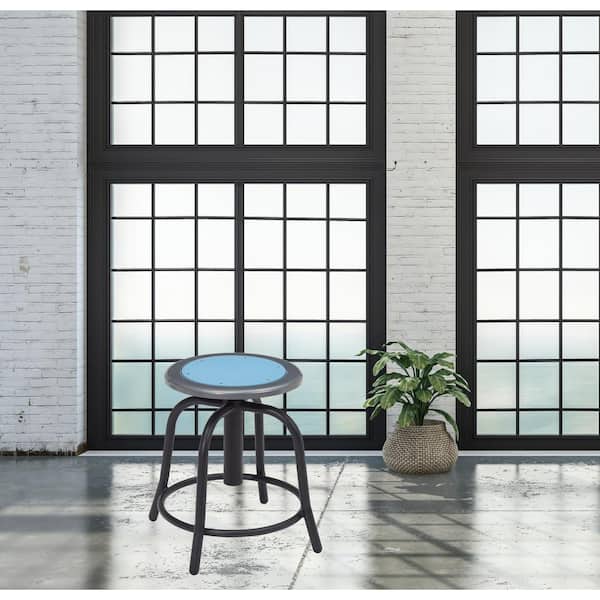 18 in. to 25 in. Height Blueberry Seat and Black Frame Adjustable Swivel Stool