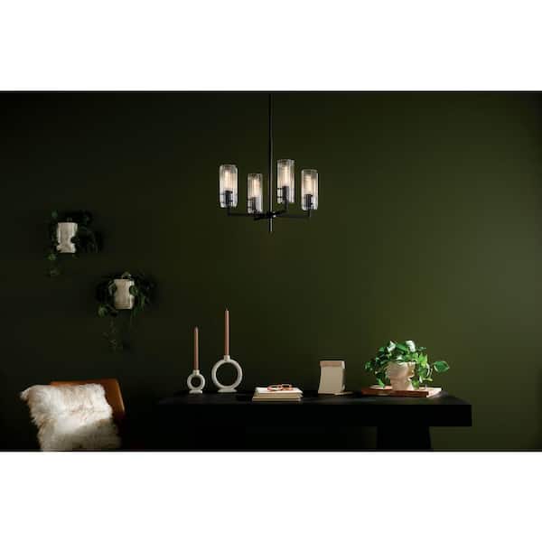 Velestino 20.5 in. 4-Light Black Modern Shaded Cylinder Chandelier for Dining Room