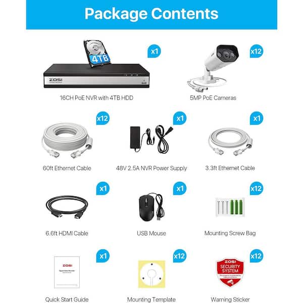 ZOSI 16-Channel 8MP PoE 4TB NVR Security Camera System with 12